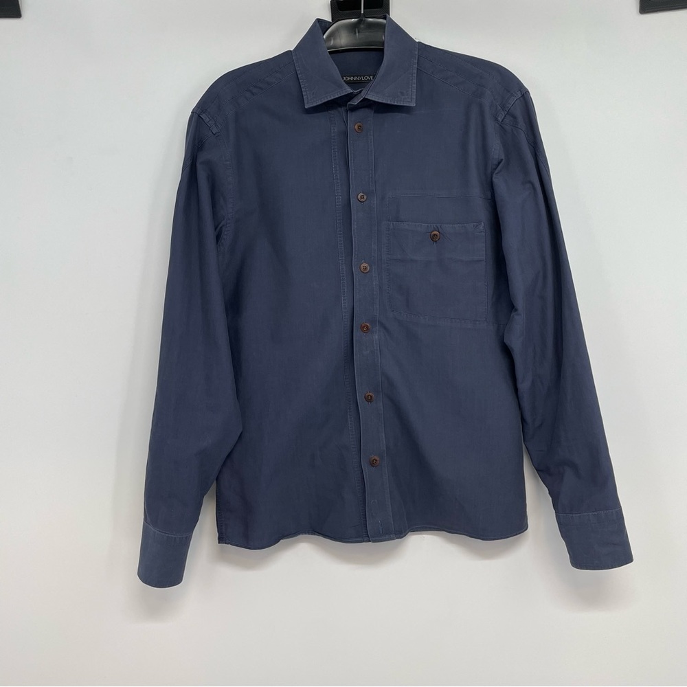 Johnnylove Blue Long Sleeve Collared Button  Down Shirt Men's M